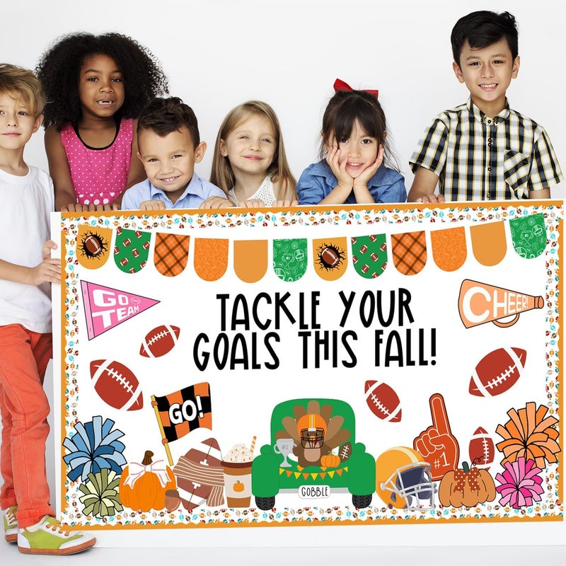 Joffetii 81Pcs Fall Football Bulletin Board Decorations Set Sports Themed Classroom Decor Kit Back to School Thanksgiving Autumn Pumpkin Cutouts Sport Border Trim Decor for Office Home Chalkboard Wall Door - Image 4